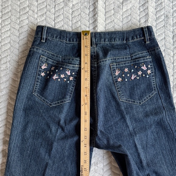 Moou Dark Blue Embroidered Women's Flare Jeans Made in Italy 100%Cotton - Picture 10 of 14